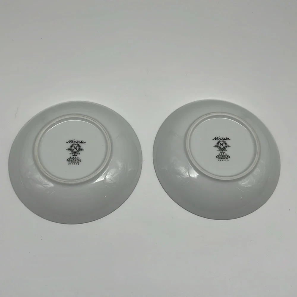 Noritake Soroya 6853 2 Shallow Fruit Bowls Light Green Daisy‎ Platinum Banded